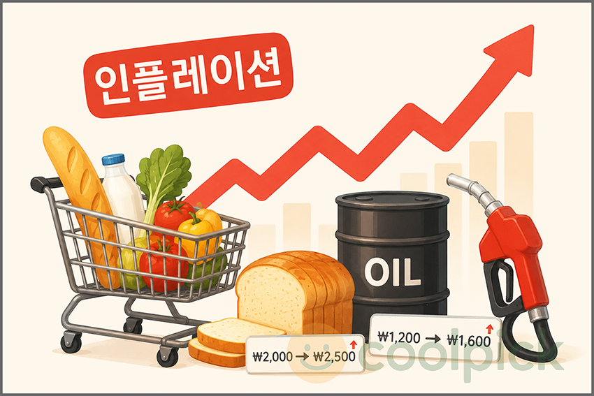 인플레이션이 되면 물가가 오르는 현상을 나타내는 일러스트