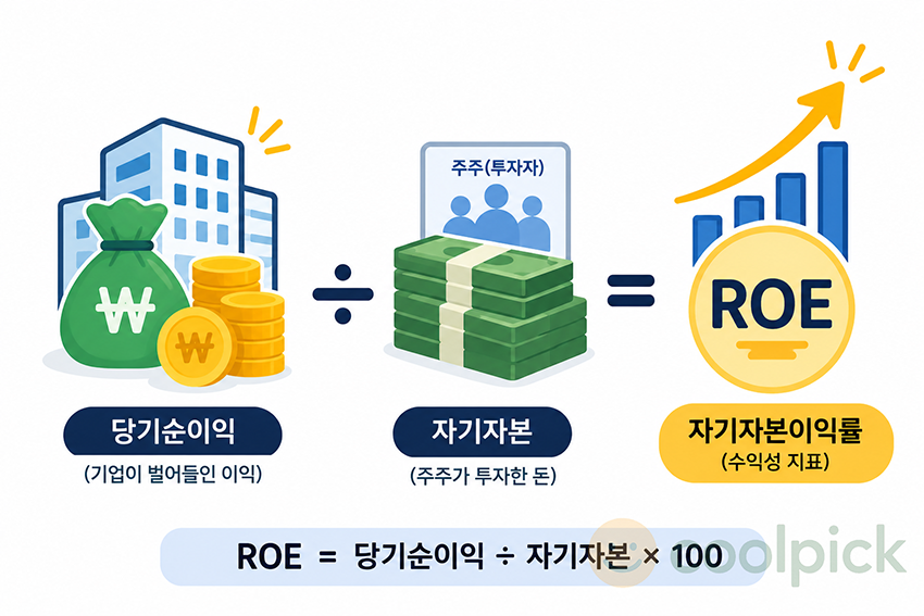 ROE(자기자본이익률)의 개념을 표현한 심플한 일러스트