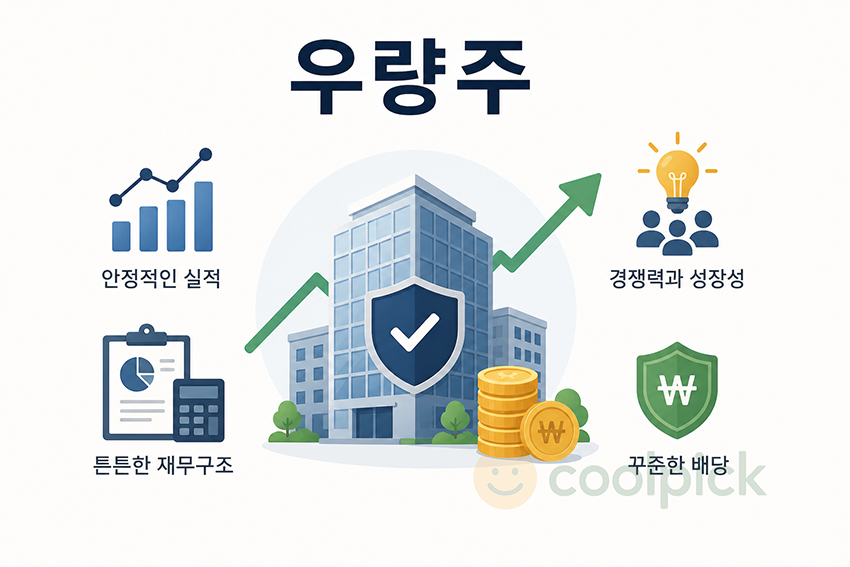 안정적인 실적과 재무구조, 사업 경쟁력을 갖춘 기업의 주식을 의미하는 우량주의 개념을 표현한 일러스트